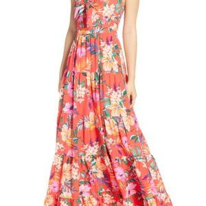 Eliza J Floral Tie Front Tiered Maxi Sundress